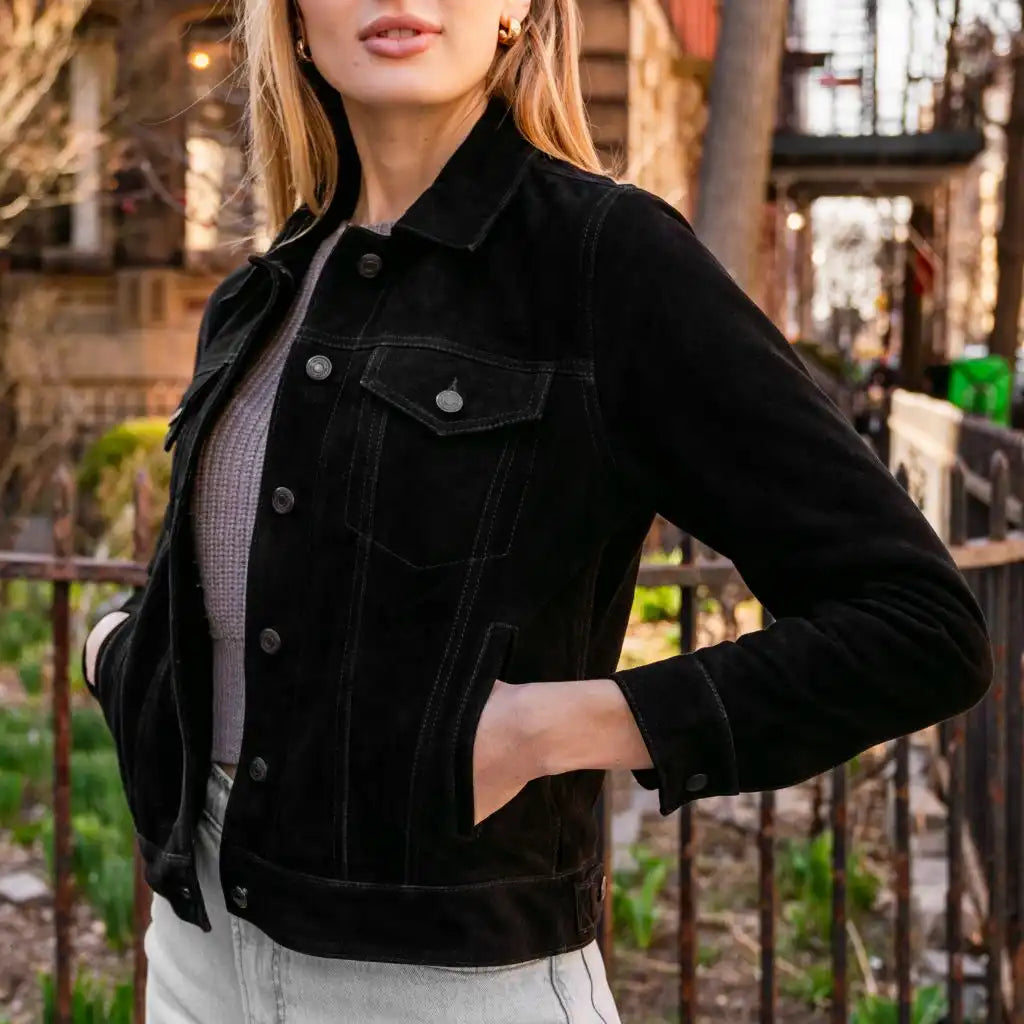 Suede Trucker Jacket | Black