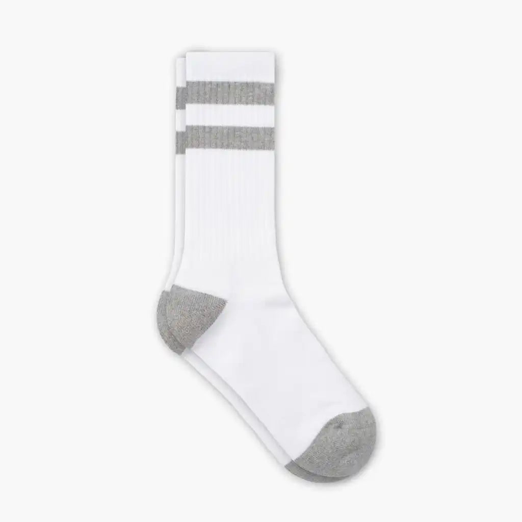 Men's Cotton Crew Sock | White x Grey Stripe