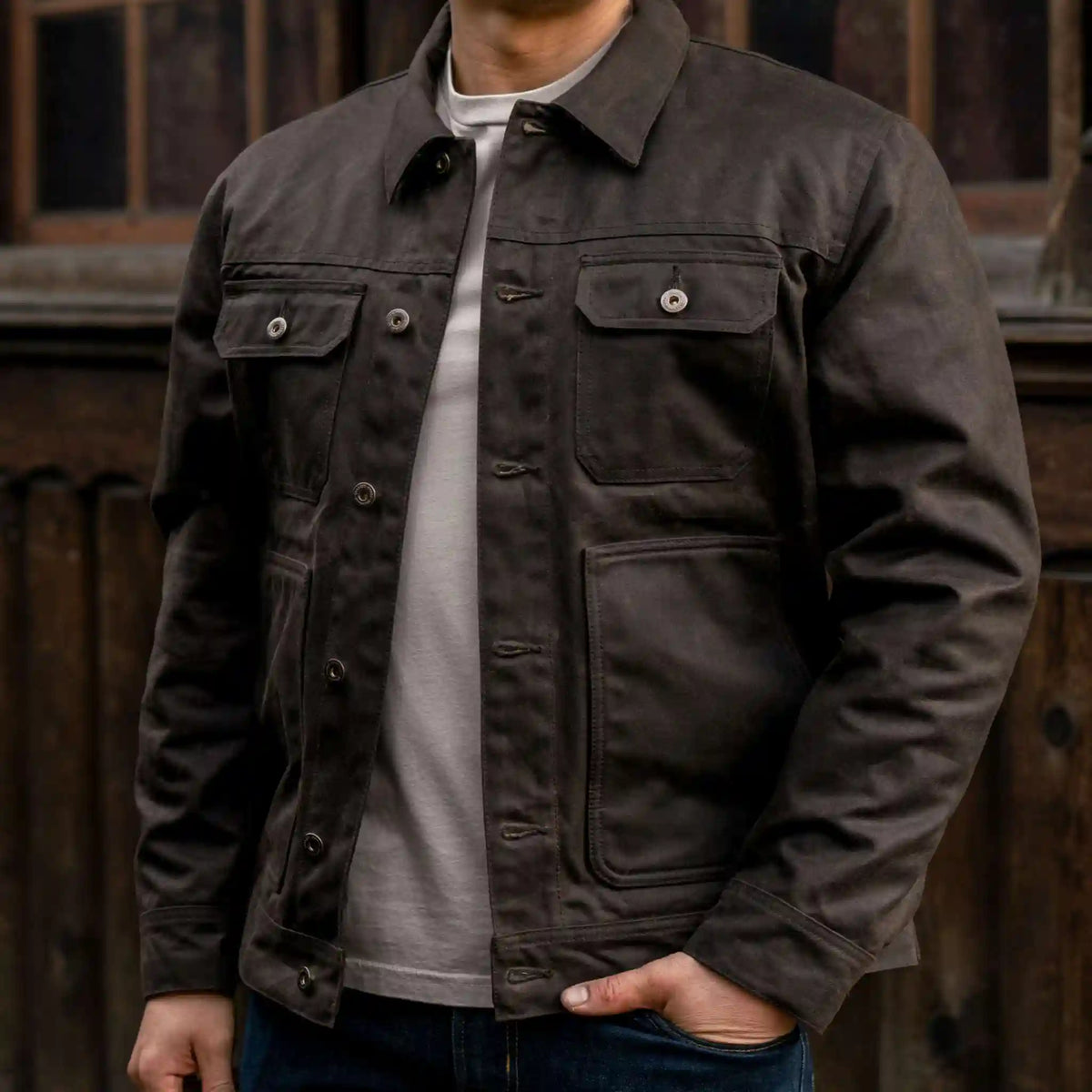 Waxed Trucker Jacket | Dark Olive