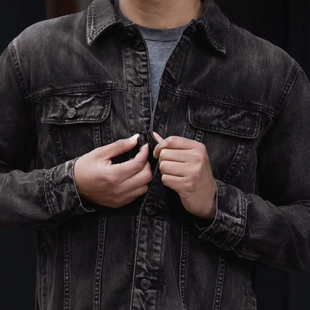 Denim Trucker Jacket | Faded Black